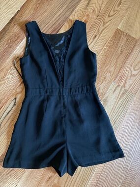 Black Sleeveless Lace-Back Romper